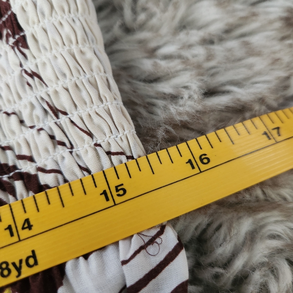 By Anthropologie Ruffle Strap Maxi Dress Brown Motif Women's Size XL Petite - Picture 10 of 12